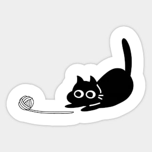 Black cat playing wool yarn Sticker